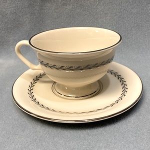 2-cups 2-Saucers Pickard Silver Wreath Footed Cup & Saucer Set Pattern 1098 4-Pc